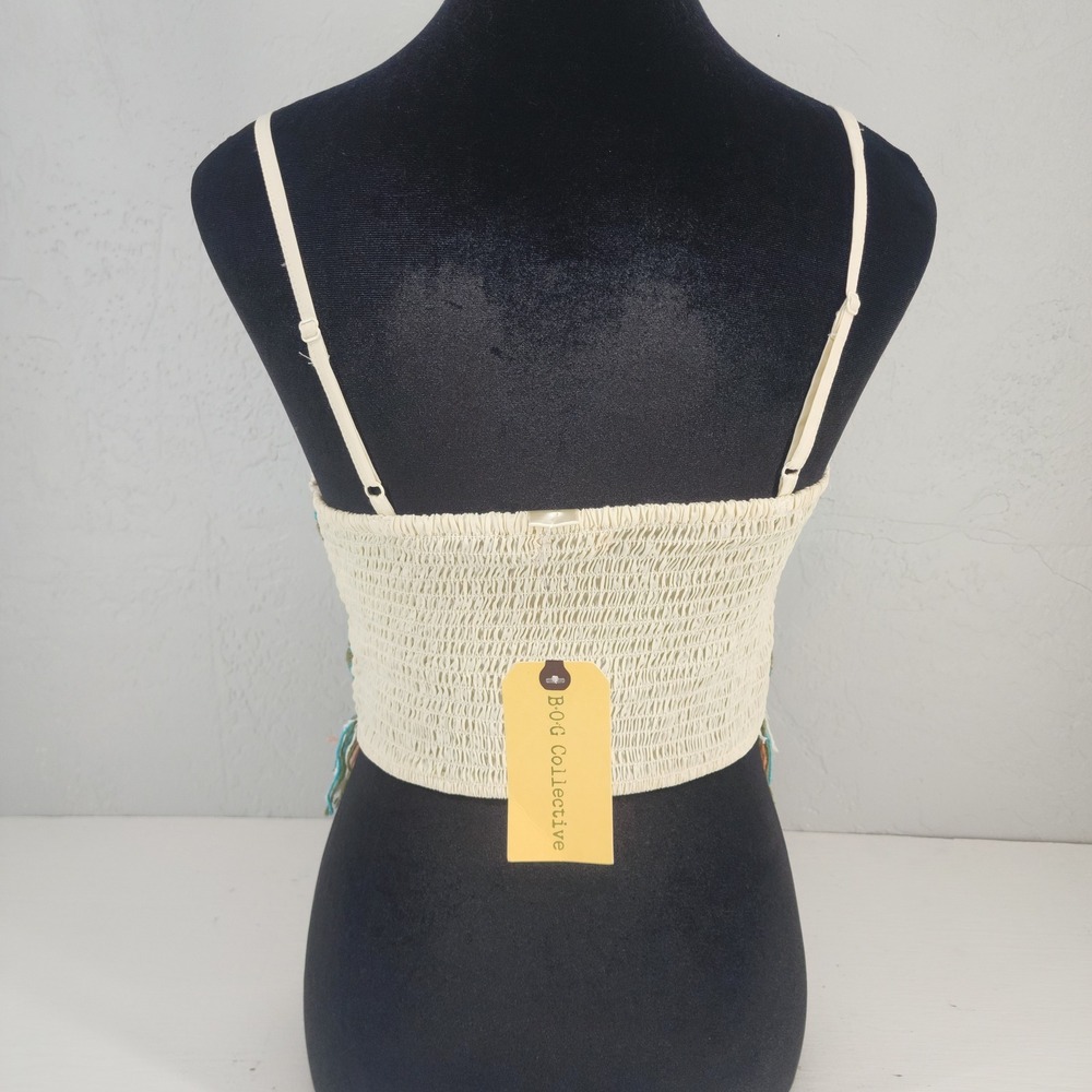 NWT Handmade Medium | Crochet Fringe Boho Festival Crop Top Cream Multi - Picture 4 of 7
